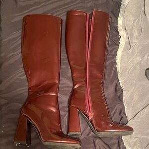 SHEIN Glossy Maroon Heeled Boots